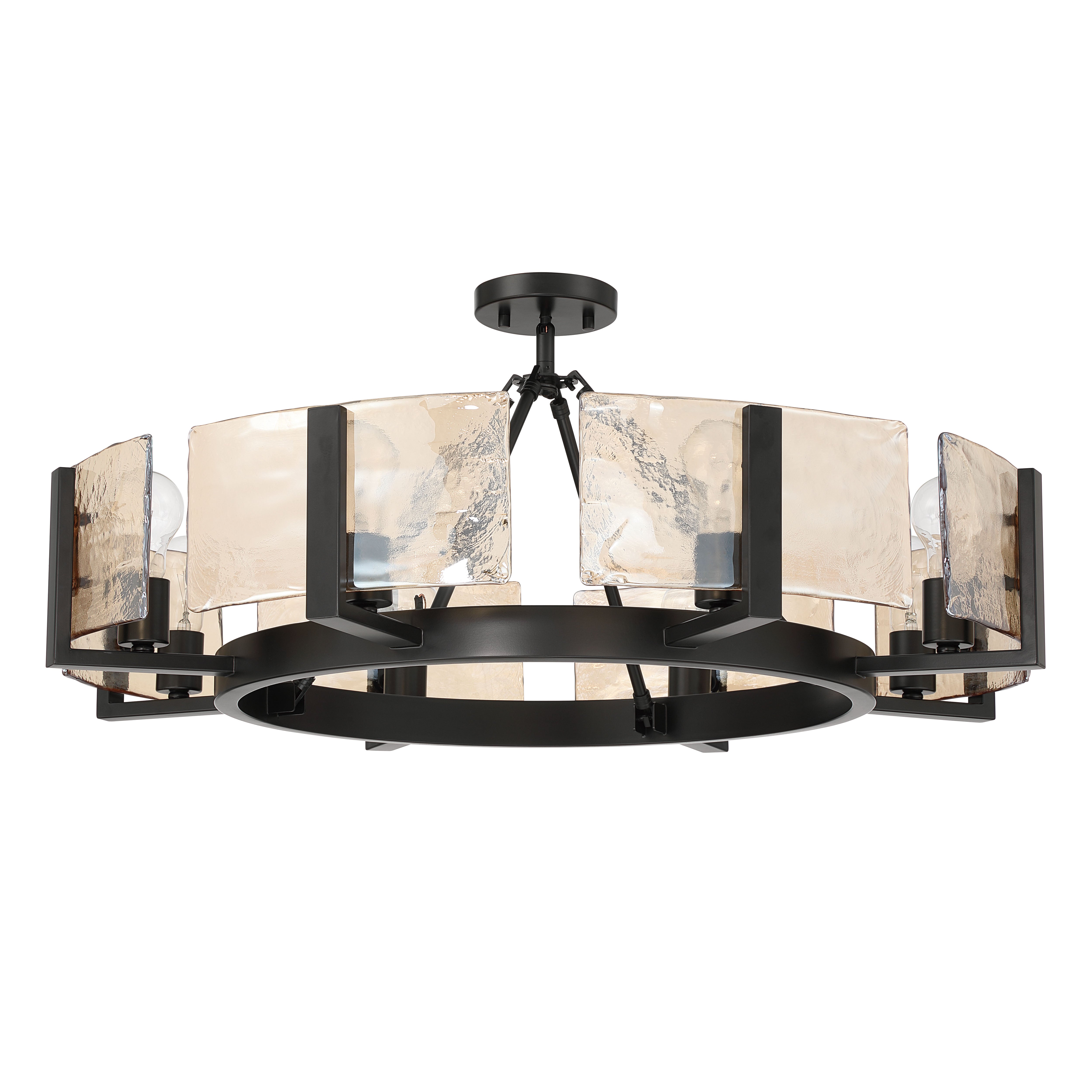 Aenon 8-Light Semi-Flush Mount in Matte Black with Amber Water Glass - - Golden Lighting