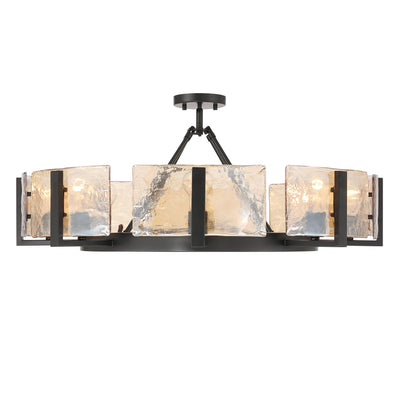 Aenon 8-Light Semi-Flush Mount in Matte Black with Amber Water Glass - - Golden Lighting