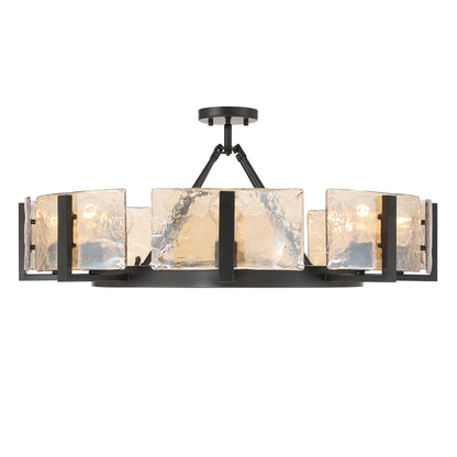 Aenon 8-Light Semi-Flush Mount in Matte Black with Amber Water Glass - - Golden Lighting