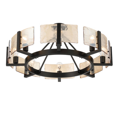 Aenon 8-Light Semi-Flush Mount in Matte Black with Amber Water Glass - - Golden Lighting