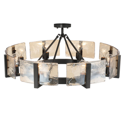 Aenon 8-Light Semi-Flush Mount in Matte Black with Amber Water Glass - - Golden Lighting