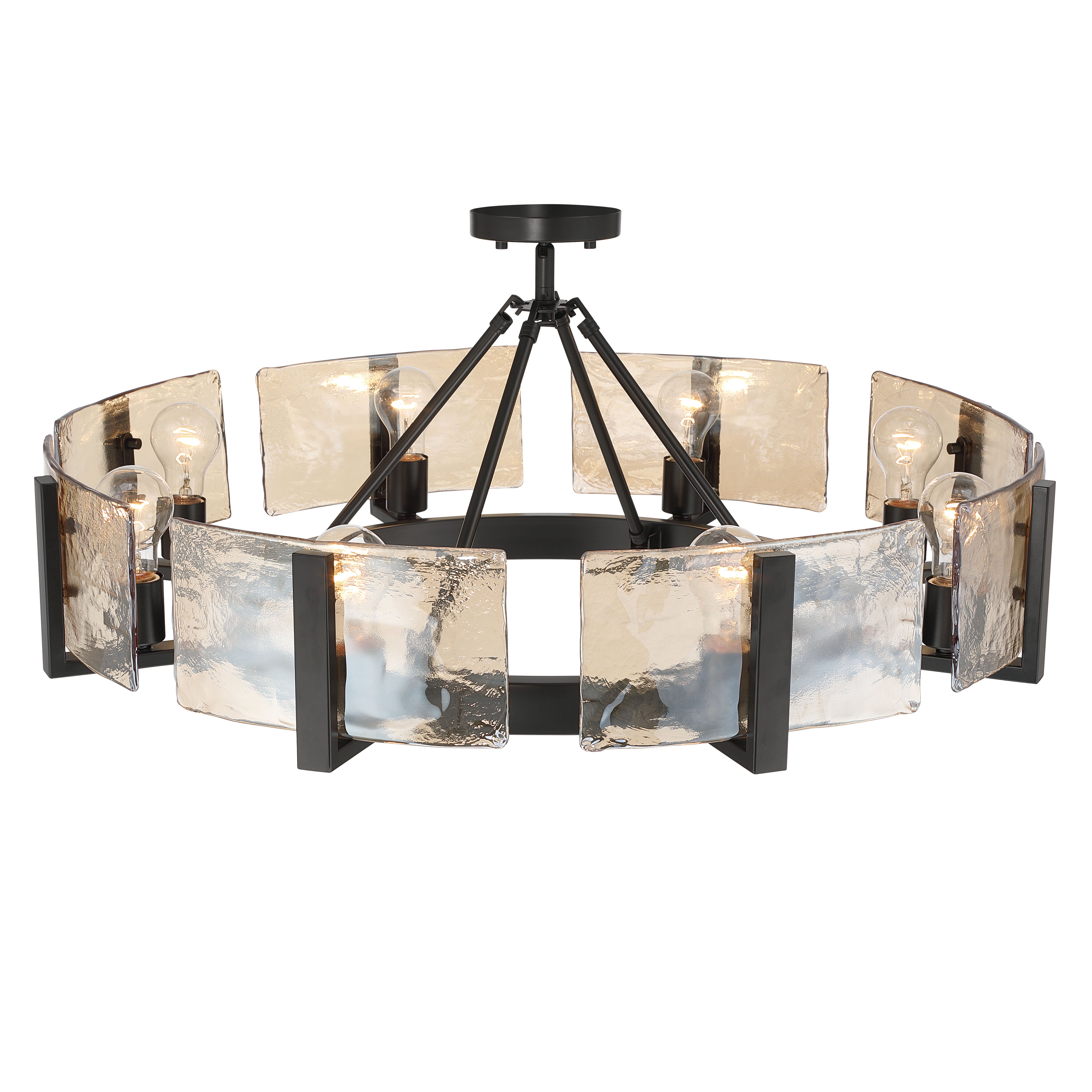 Aenon 8-Light Semi-Flush Mount in Matte Black with Amber Water Glass - - Golden Lighting