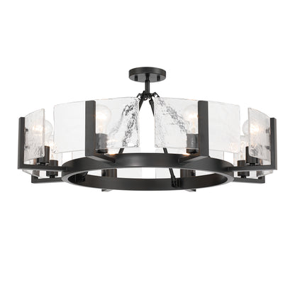 Aenon 8-Light Semi-Flush Mount in Matte Black with Hammered Water Glass - - Golden Lighting