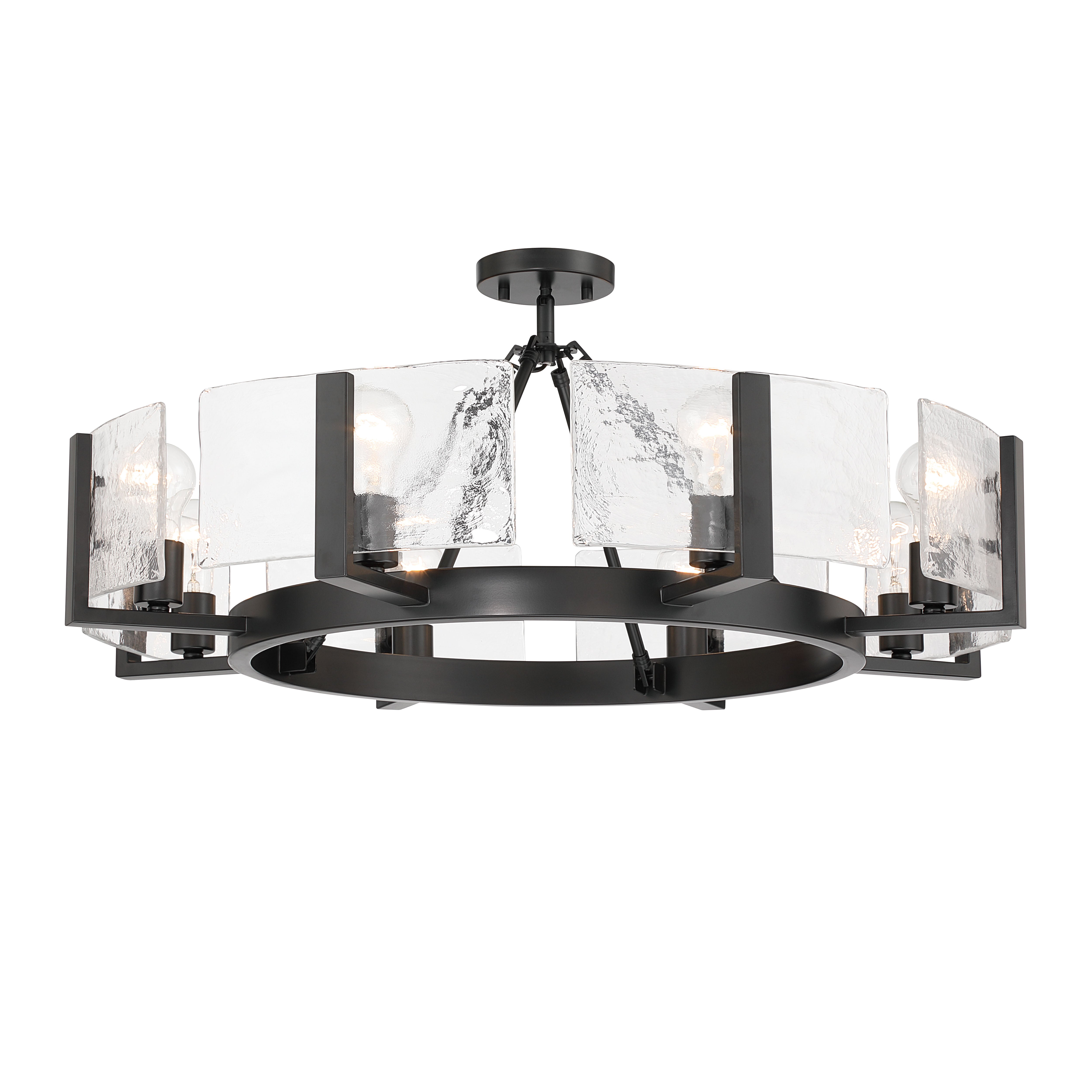 Aenon 8-Light Semi-Flush Mount in Matte Black with Hammered Water Glass - - Golden Lighting