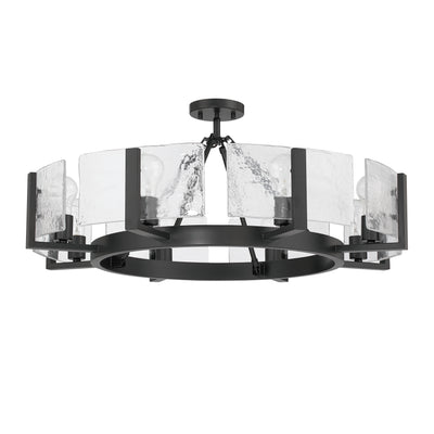 Aenon 8-Light Semi-Flush Mount in Matte Black with Hammered Water Glass - - Golden Lighting