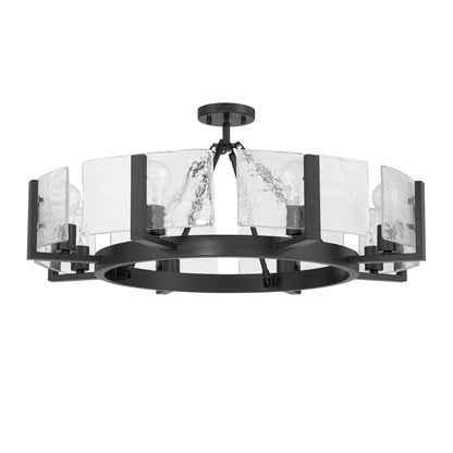 Aenon 8-Light Semi-Flush Mount in Matte Black with Hammered Water Glass - - Golden Lighting