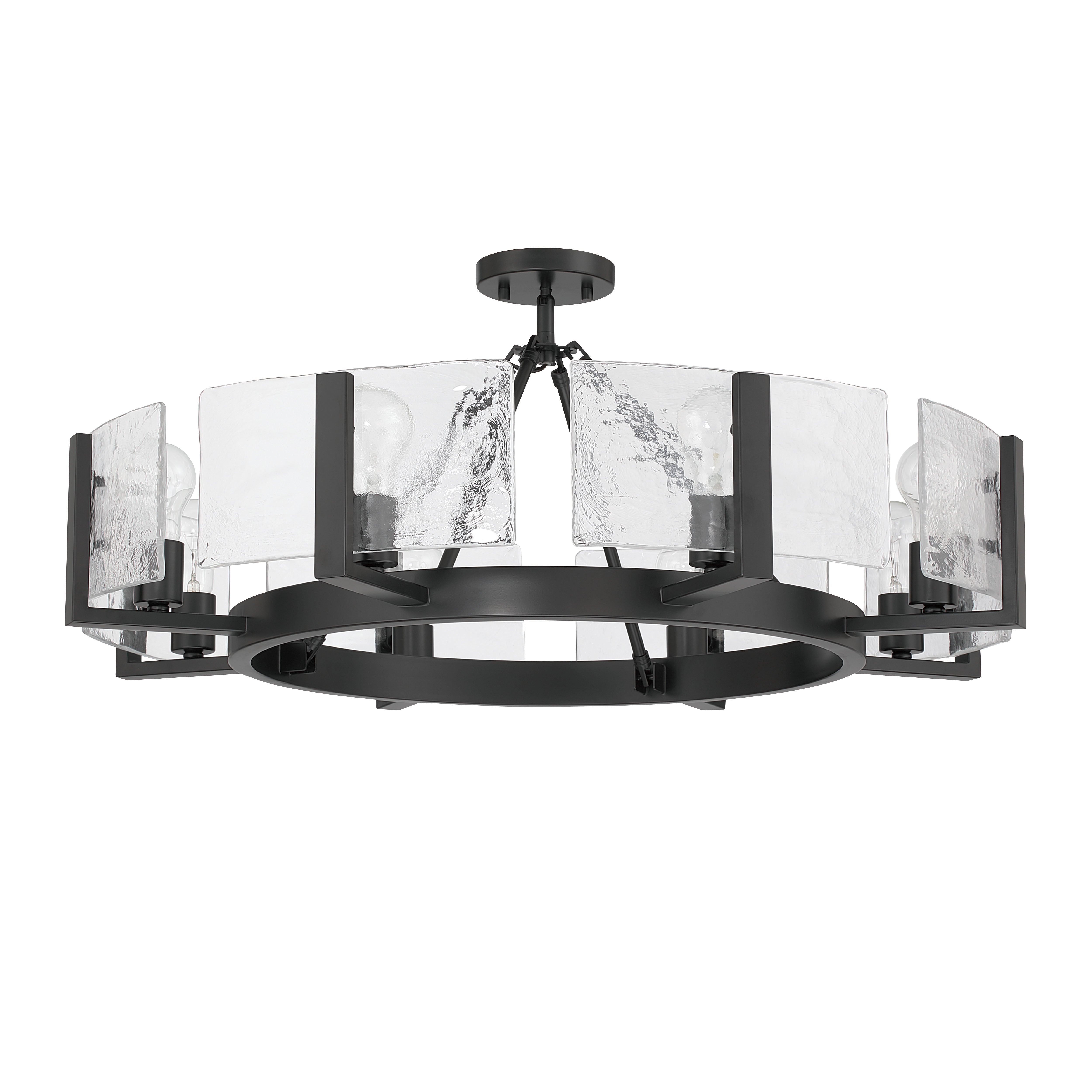 Aenon 8-Light Semi-Flush Mount in Matte Black with Hammered Water Glass - - Golden Lighting