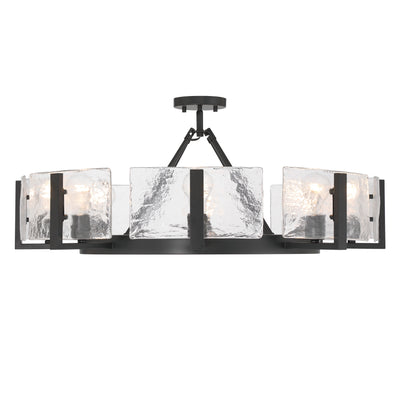 Aenon 8-Light Semi-Flush Mount in Matte Black with Hammered Water Glass - - Golden Lighting