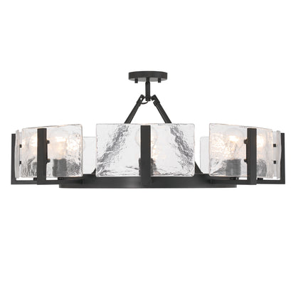 Aenon 8-Light Semi-Flush Mount in Matte Black with Hammered Water Glass - - Golden Lighting