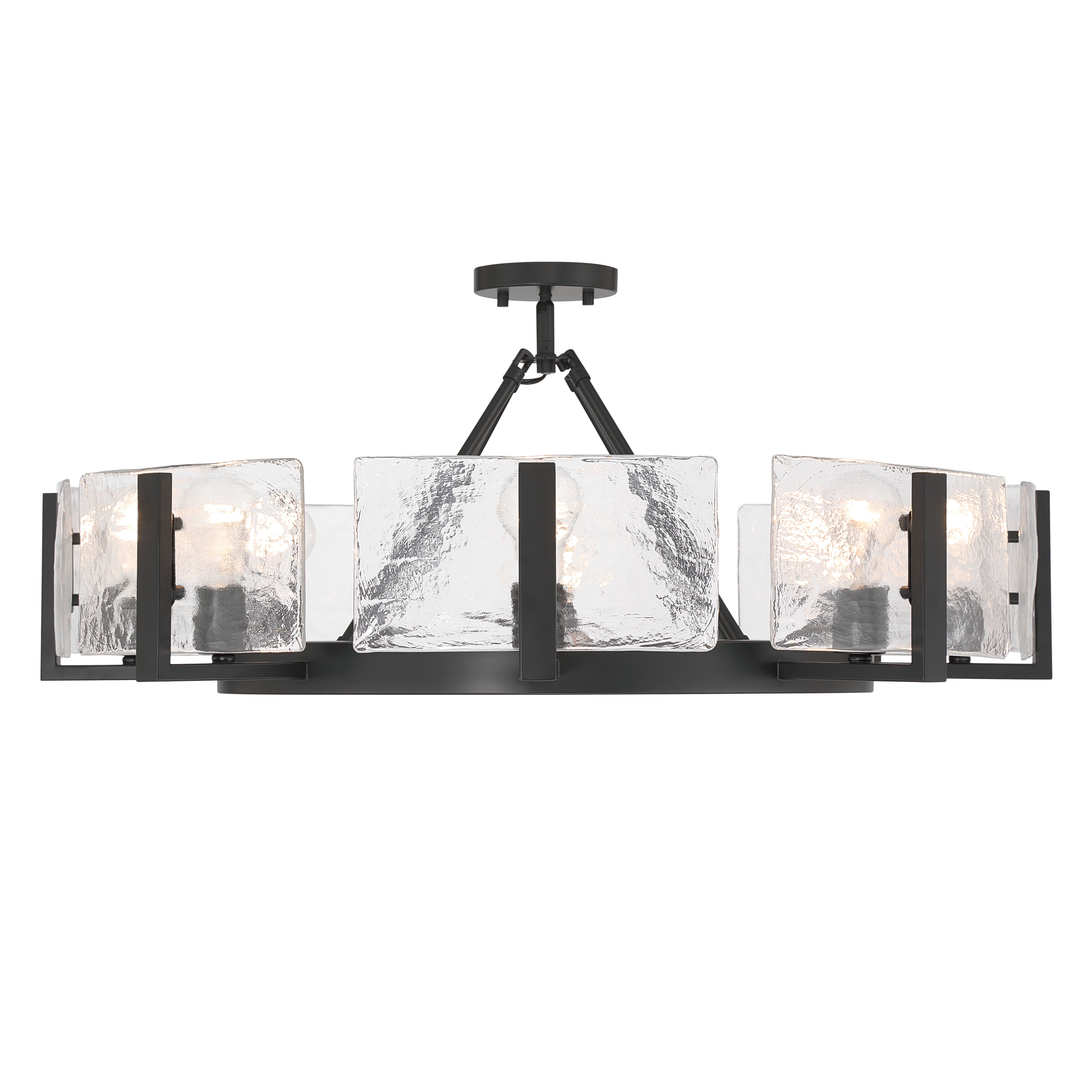 Aenon 8-Light Semi-Flush Mount in Matte Black with Hammered Water Glass - - Golden Lighting