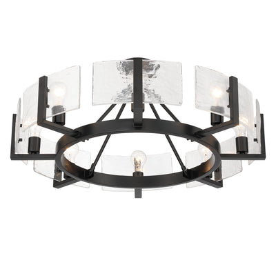 Aenon 8-Light Semi-Flush Mount in Matte Black with Hammered Water Glass - - Golden Lighting