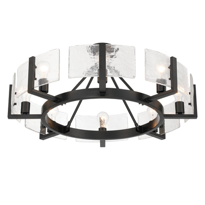 Aenon 8-Light Semi-Flush Mount in Matte Black with Hammered Water Glass - - Golden Lighting