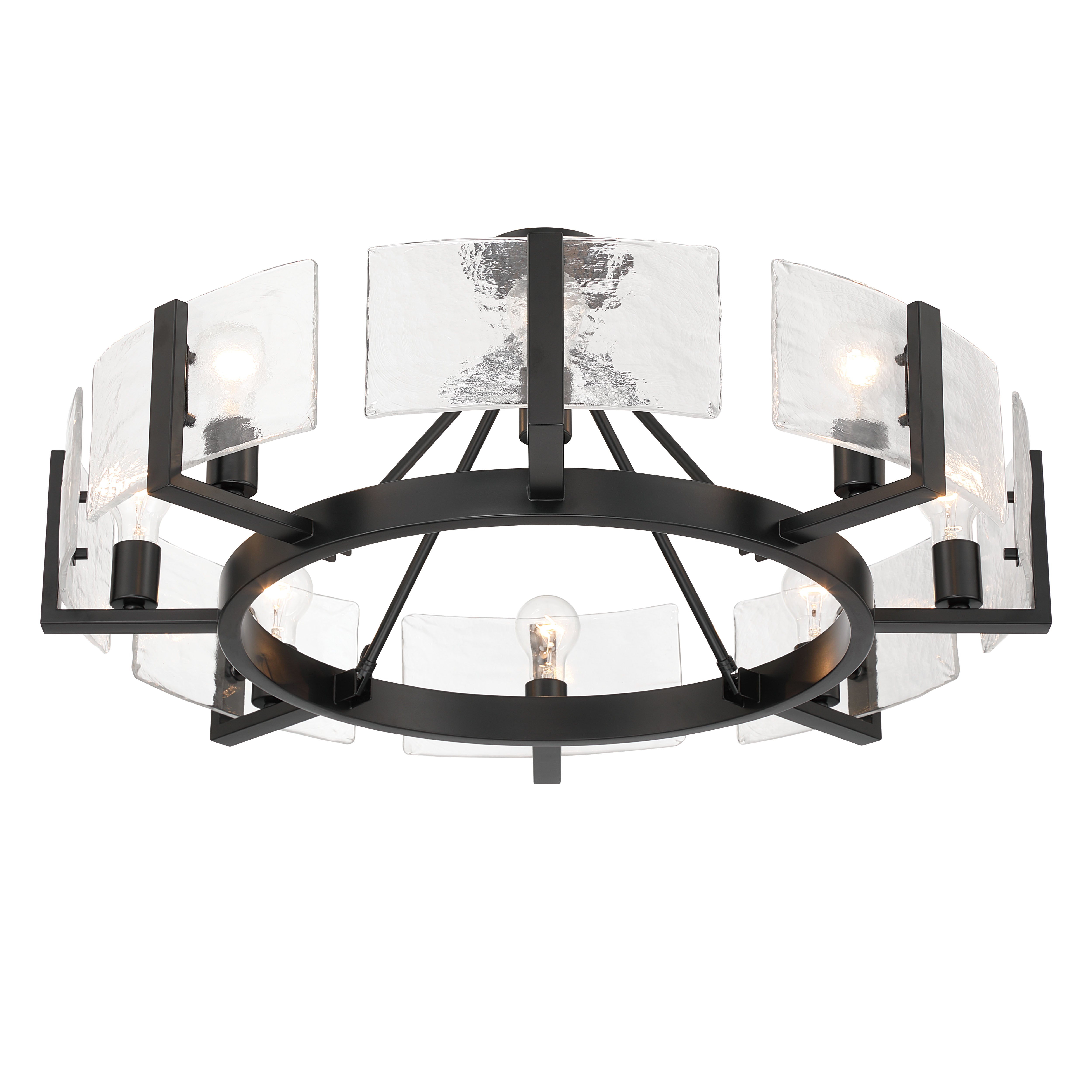 Aenon 8-Light Semi-Flush Mount in Matte Black with Hammered Water Glass - - Golden Lighting