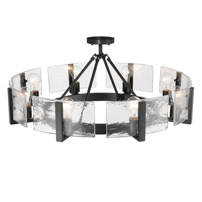 Aenon 8-Light Semi-Flush Mount in Matte Black with Hammered Water Glass - - Golden Lighting