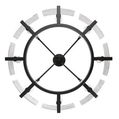 Aenon 8-Light Semi-Flush Mount in Matte Black with Hammered Water Glass - - Golden Lighting