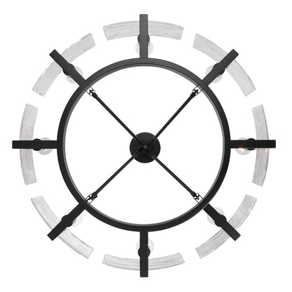 Aenon 8-Light Semi-Flush Mount in Matte Black with Hammered Water Glass - - Golden Lighting