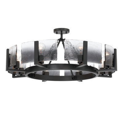 Aenon 8-Light Semi-Flush Mount in Matte Black with Smokey Water Glass - - Golden Lighting