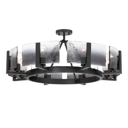 Aenon 8-Light Semi-Flush Mount in Matte Black with Smokey Water Glass - - Golden Lighting