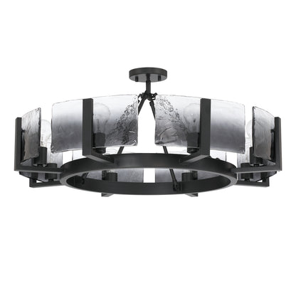 Aenon 8-Light Semi-Flush Mount in Matte Black with Smokey Water Glass - - Golden Lighting