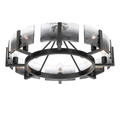 Aenon 8-Light Semi-Flush Mount in Matte Black with Smokey Water Glass - - Golden Lighting