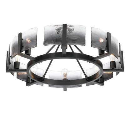 Aenon 8-Light Semi-Flush Mount in Matte Black with Smokey Water Glass - - Golden Lighting