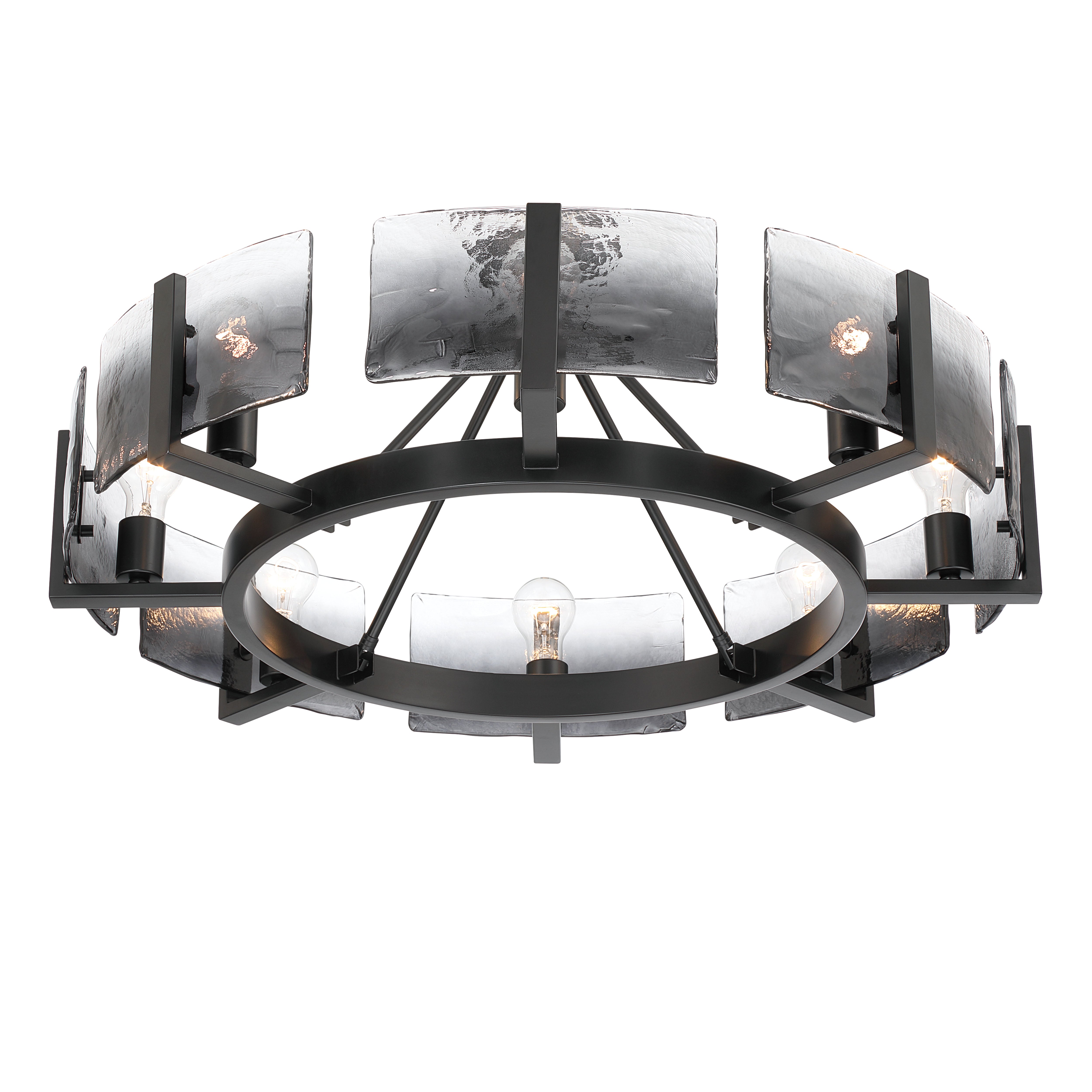 Aenon 8-Light Semi-Flush Mount in Matte Black with Smokey Water Glass - - Golden Lighting