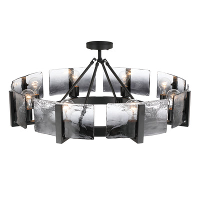 Aenon 8-Light Semi-Flush Mount in Matte Black with Smokey Water Glass - - Golden Lighting