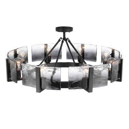 Aenon 8-Light Semi-Flush Mount in Matte Black with Smokey Water Glass - - Golden Lighting