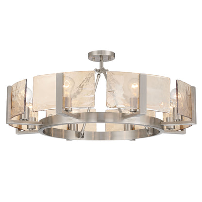 Aenon 8-Light Semi-Flush Mount in Pewter with Amber Water Glass - - Golden Lighting