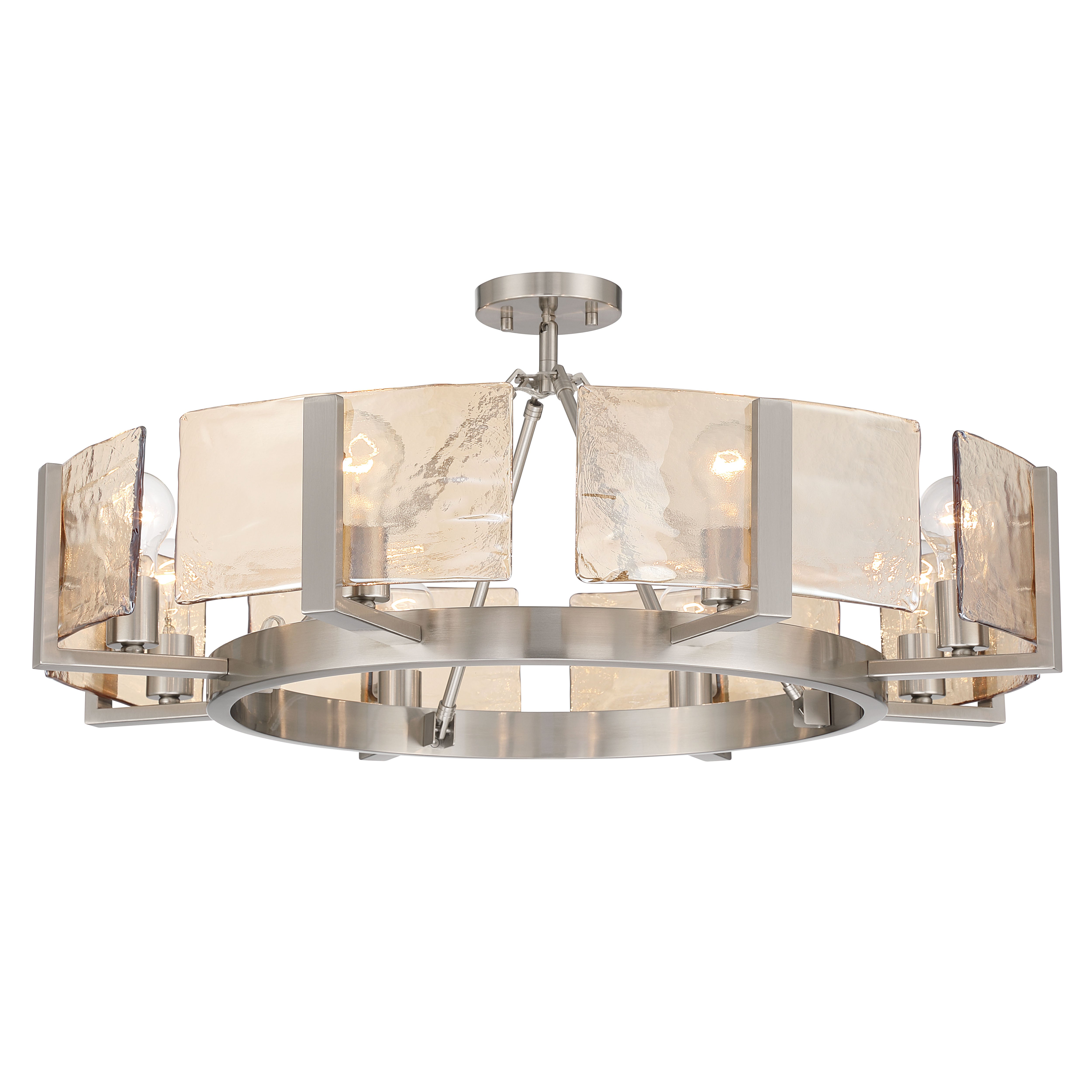 Aenon 8-Light Semi-Flush Mount in Pewter with Amber Water Glass - - Golden Lighting