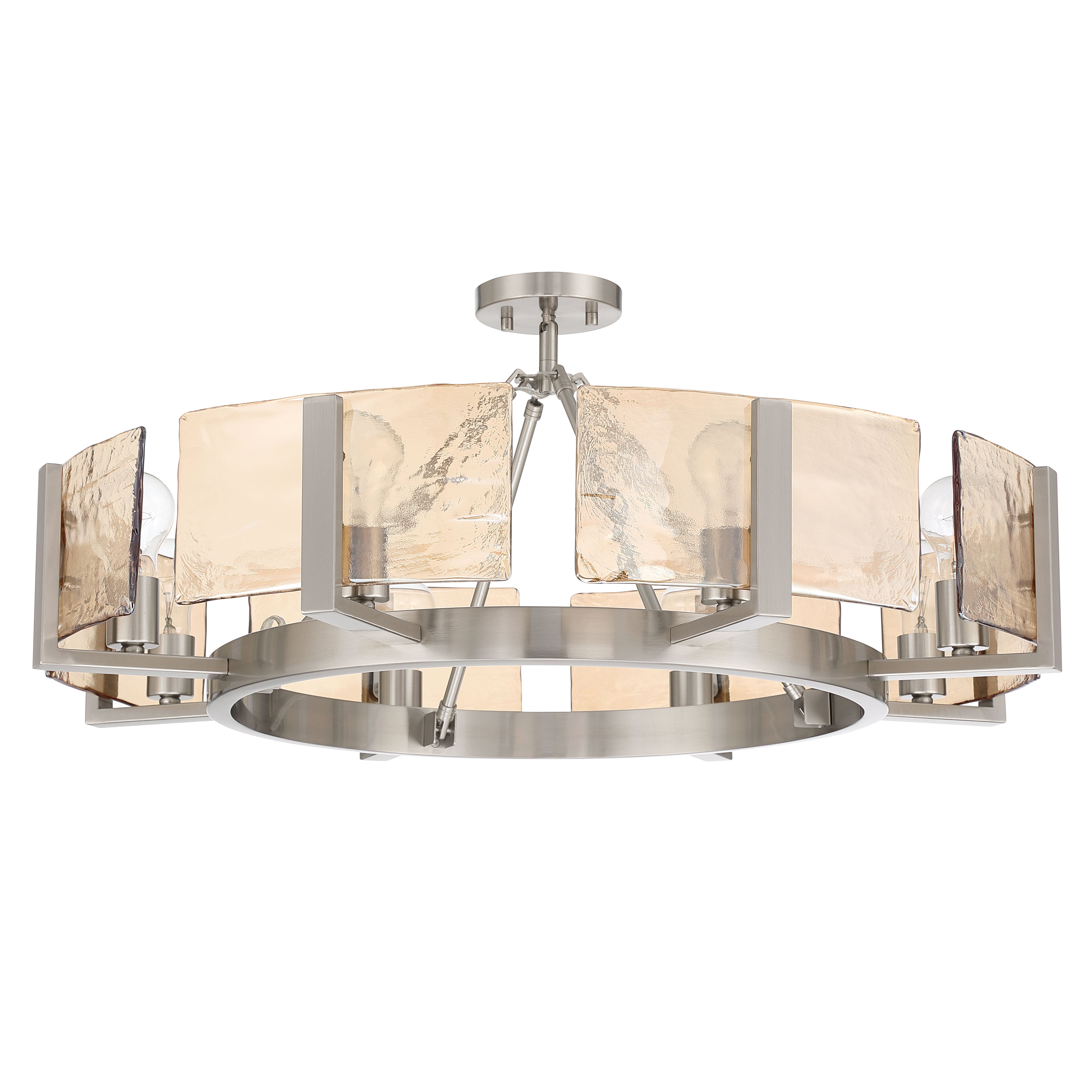 Aenon 8-Light Semi-Flush Mount in Pewter with Amber Water Glass - - Golden Lighting