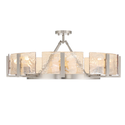 Aenon 8-Light Semi-Flush Mount in Pewter with Amber Water Glass - - Golden Lighting