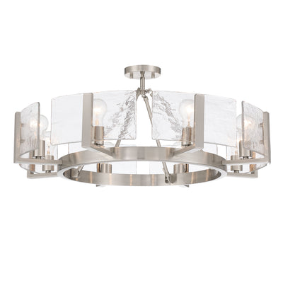 Aenon 8-Light Semi-Flush Mount in Pewter with Hammered Water Glass - - Golden Lighting