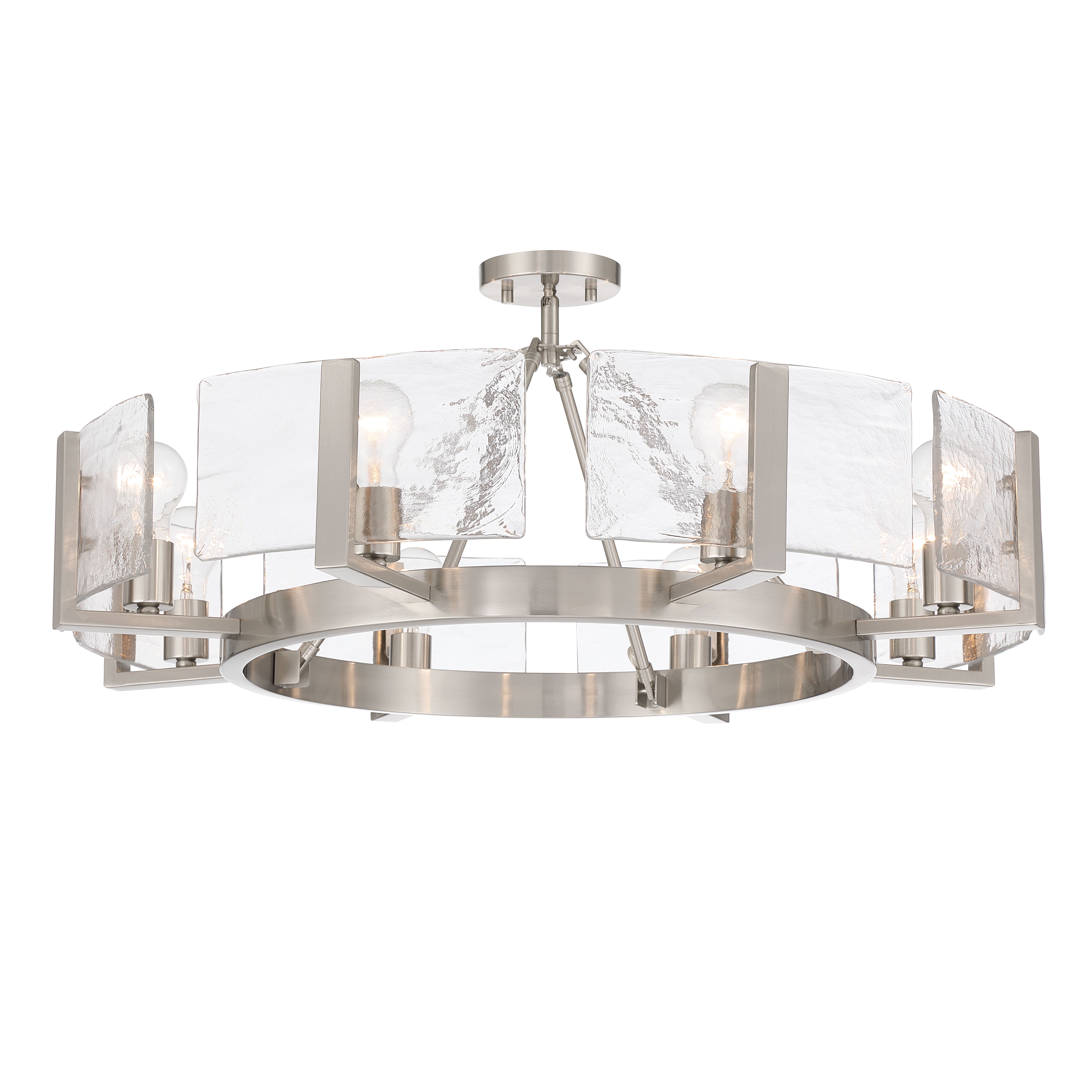 Aenon 8-Light Semi-Flush Mount in Pewter with Hammered Water Glass - - Golden Lighting