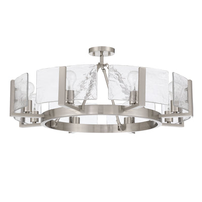 Aenon 8-Light Semi-Flush Mount in Pewter with Hammered Water Glass - - Golden Lighting