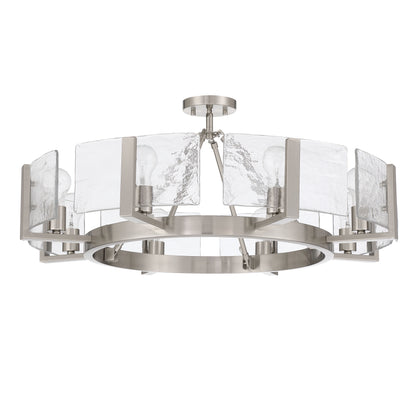 Aenon 8-Light Semi-Flush Mount in Pewter with Hammered Water Glass - - Golden Lighting