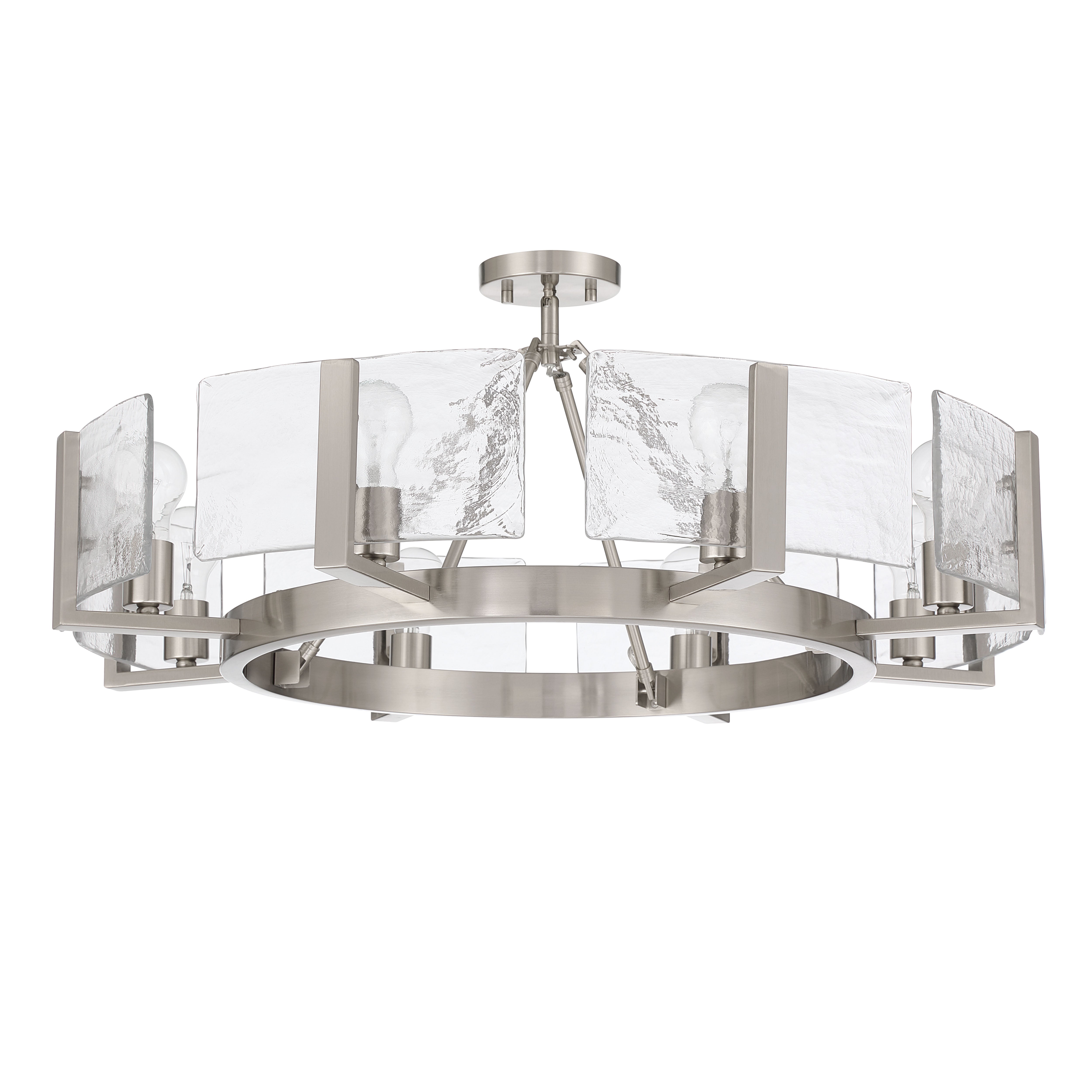 Aenon 8-Light Semi-Flush Mount in Pewter with Hammered Water Glass - - Golden Lighting