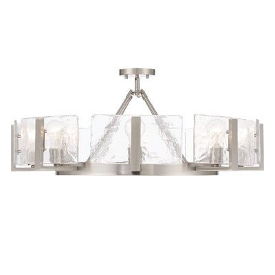 Aenon 8-Light Semi-Flush Mount in Pewter with Hammered Water Glass - - Golden Lighting