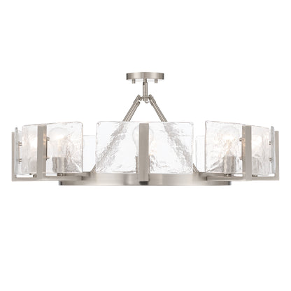 Aenon 8-Light Semi-Flush Mount in Pewter with Hammered Water Glass - - Golden Lighting