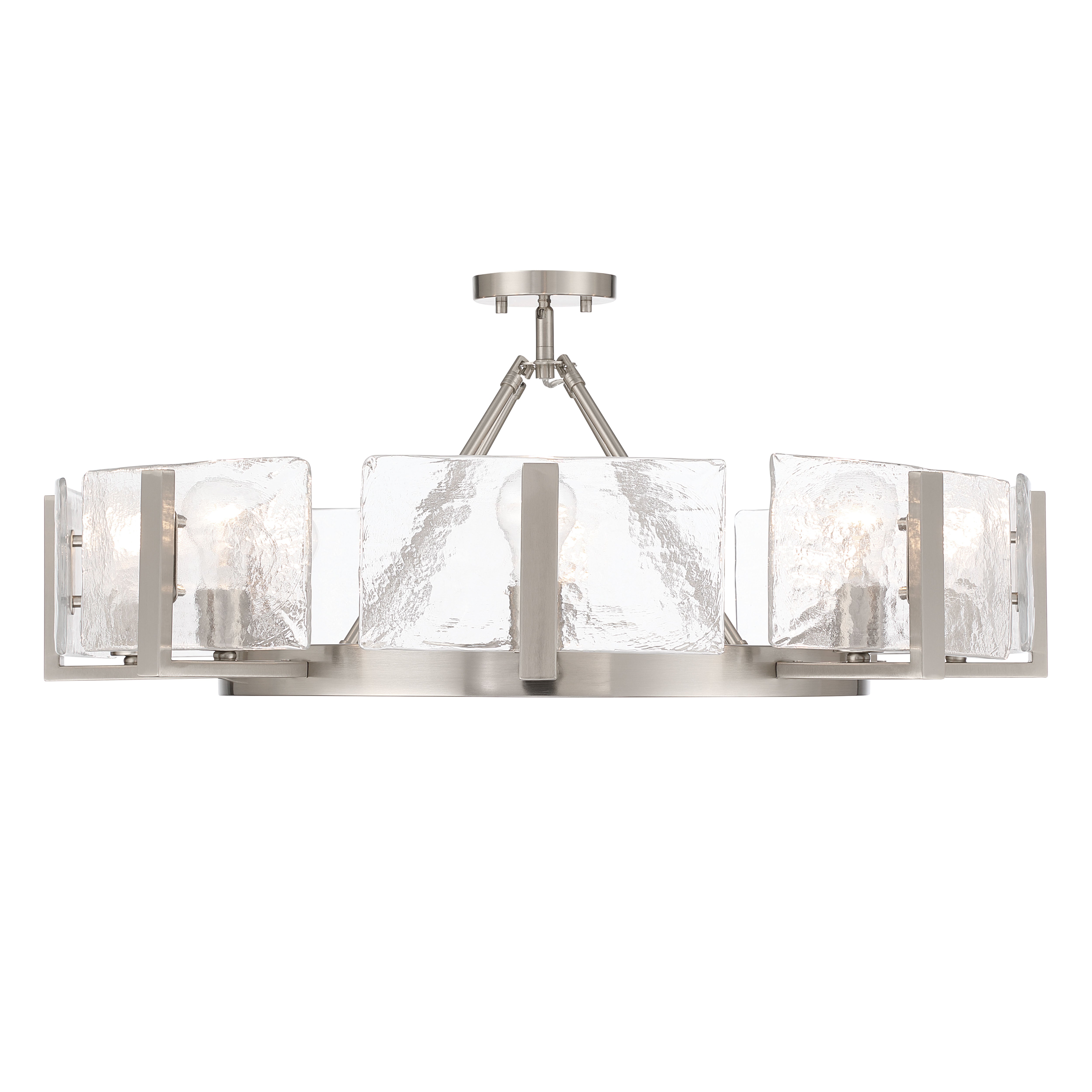 Aenon 8-Light Semi-Flush Mount in Pewter with Hammered Water Glass - - Golden Lighting