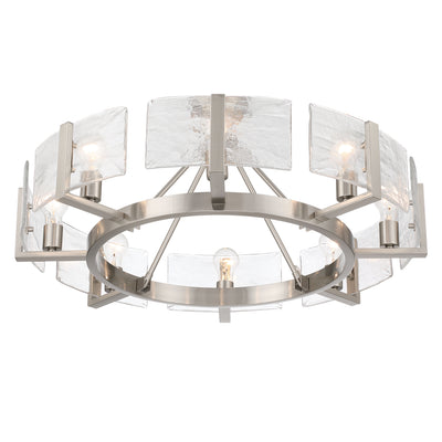 Aenon 8-Light Semi-Flush Mount in Pewter with Hammered Water Glass - - Golden Lighting