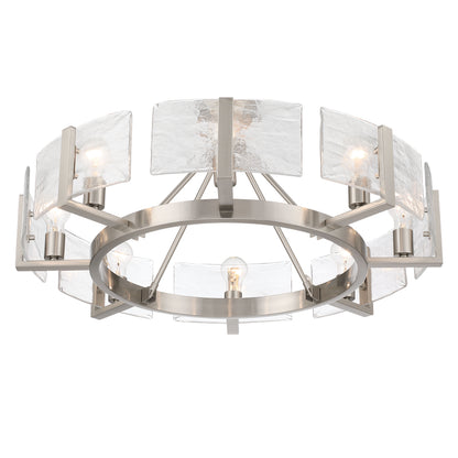 Aenon 8-Light Semi-Flush Mount in Pewter with Hammered Water Glass - - Golden Lighting