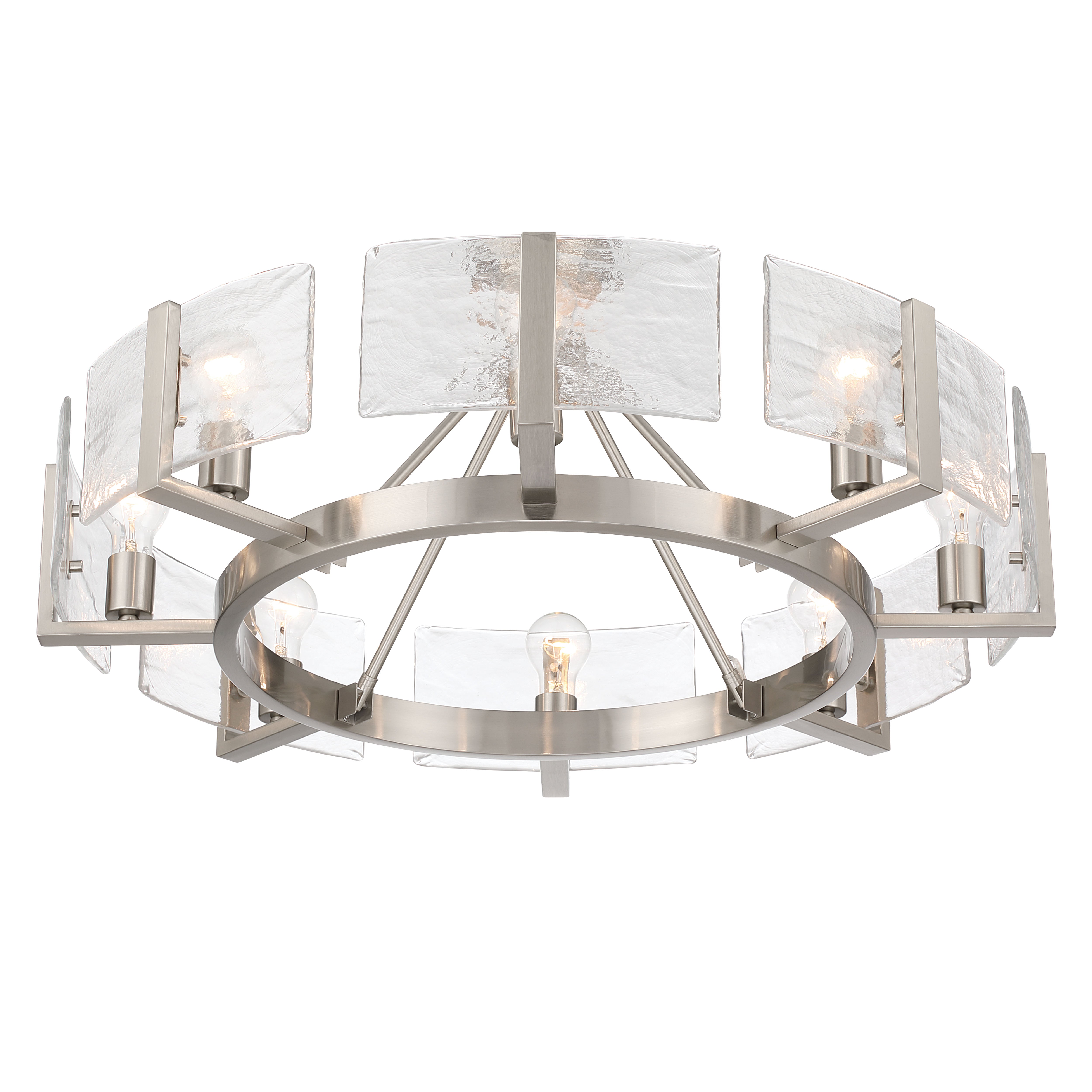 Aenon 8-Light Semi-Flush Mount in Pewter with Hammered Water Glass - - Golden Lighting