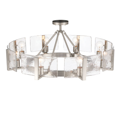 Aenon 8-Light Semi-Flush Mount in Pewter with Hammered Water Glass - - Golden Lighting