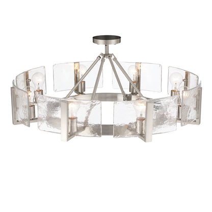 Aenon 8-Light Semi-Flush Mount in Pewter with Hammered Water Glass - - Golden Lighting