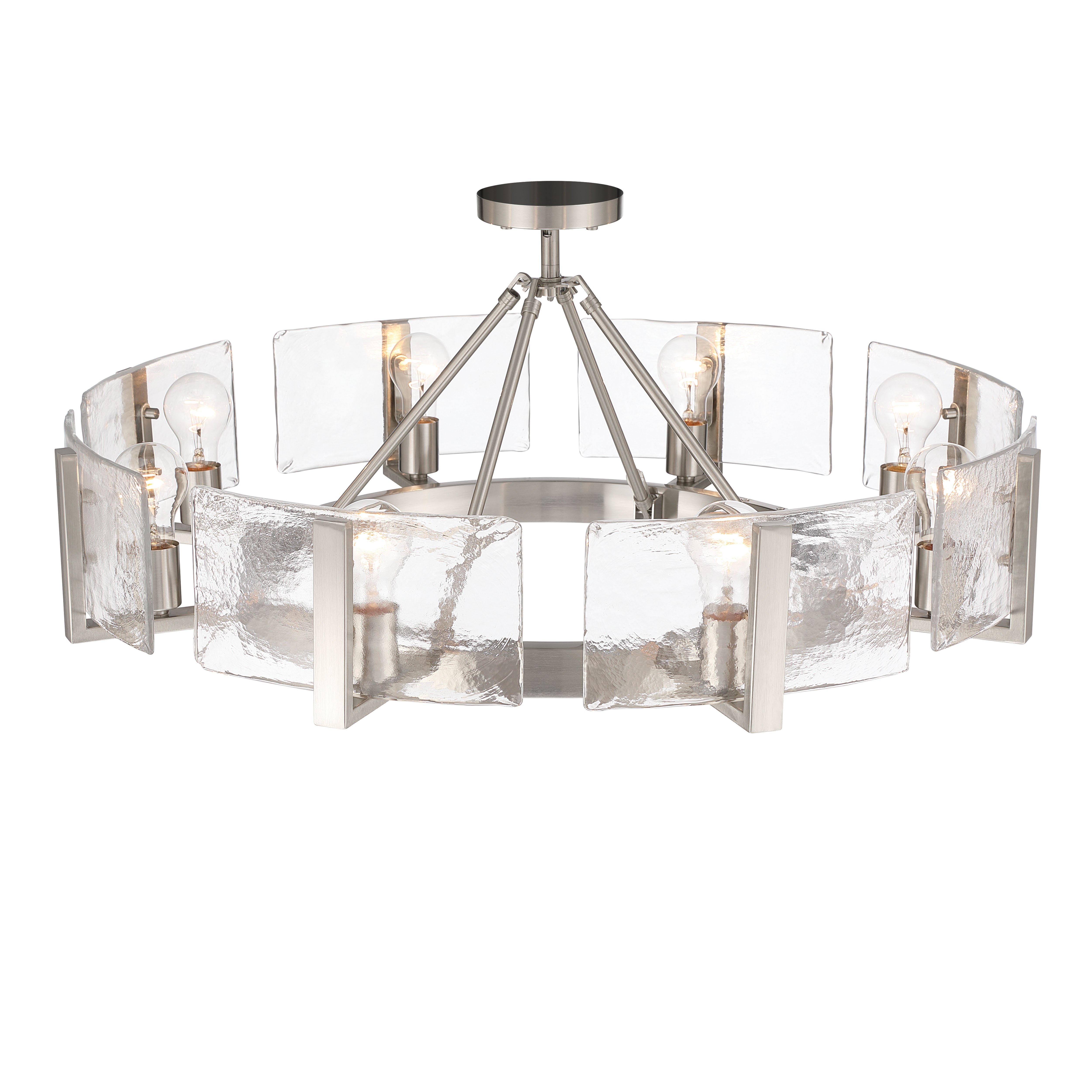 Aenon 8-Light Semi-Flush Mount in Pewter with Hammered Water Glass - - Golden Lighting
