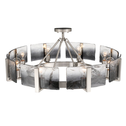 Aenon 8-Light Semi-Flush Mount in Pewter with Smokey Water Glass - - Golden Lighting