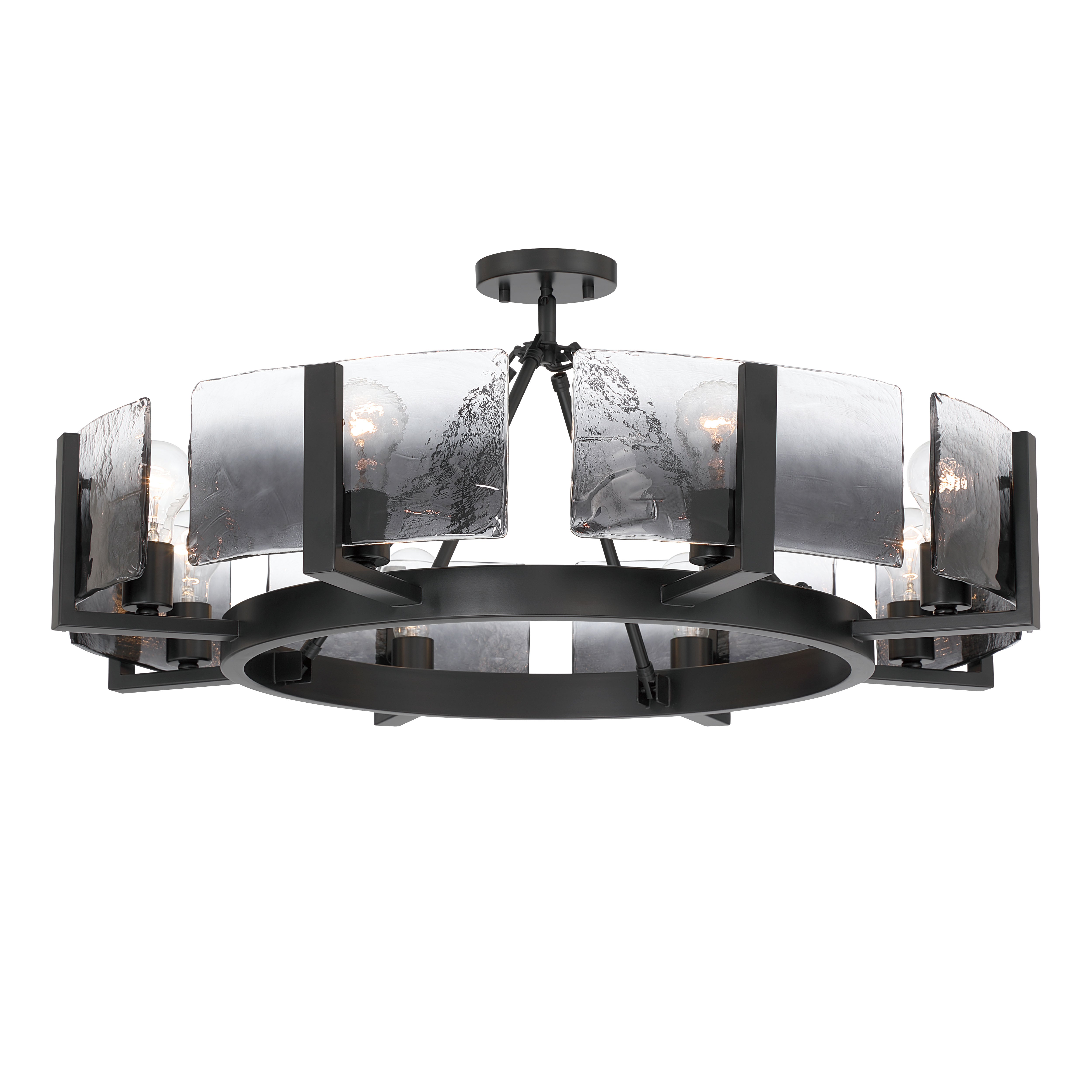Yep by Golden Lighting Aenon 8-Light Semi-Flush Mount in Matte Black with Smokey Water Glass - - Golden Lighting