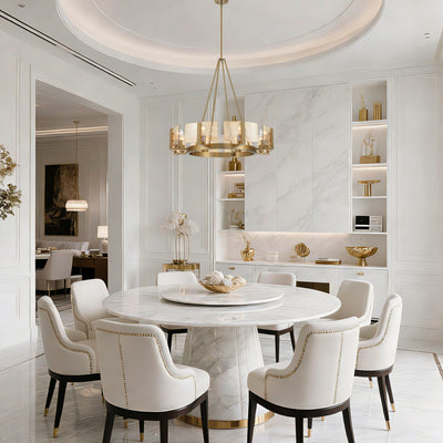 Aenon 8-Light Chandelier in Brushed Champagne Brass with Amber Water Glass - - Golden Lighting