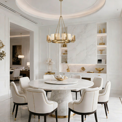 Aenon 8-Light Chandelier in Brushed Champagne Brass with Amber Water Glass - - Golden Lighting